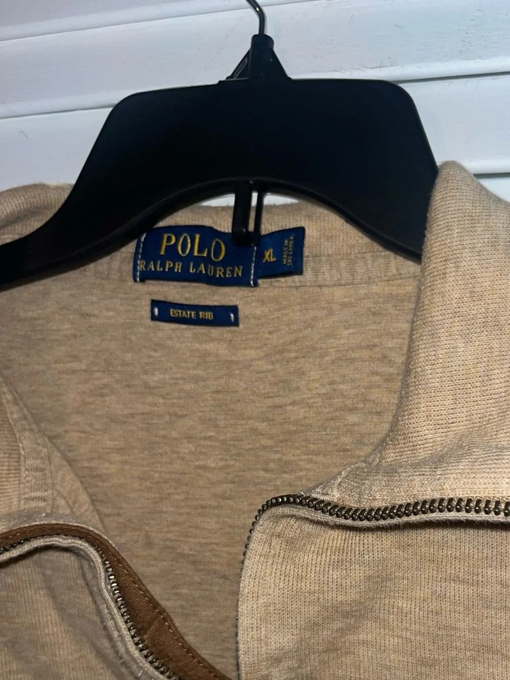 Polo Ralph Lauren Estate Rib quarter zip classic camel Heather tan size XL
